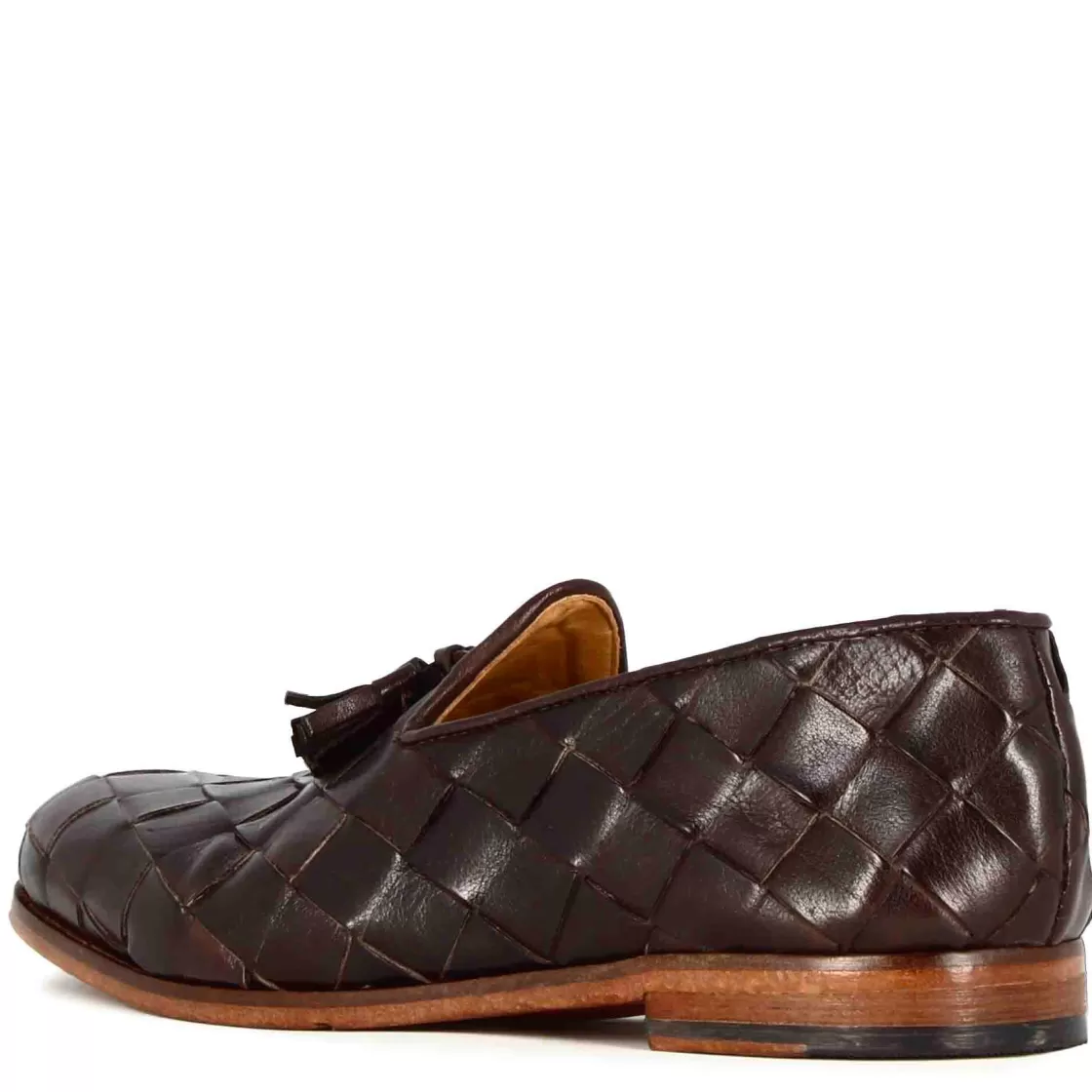 Cheap Leonardo Shoes Mocassini Da Uomo Con Nappine In Pelle Intrecciata Colore Marrone Scuro