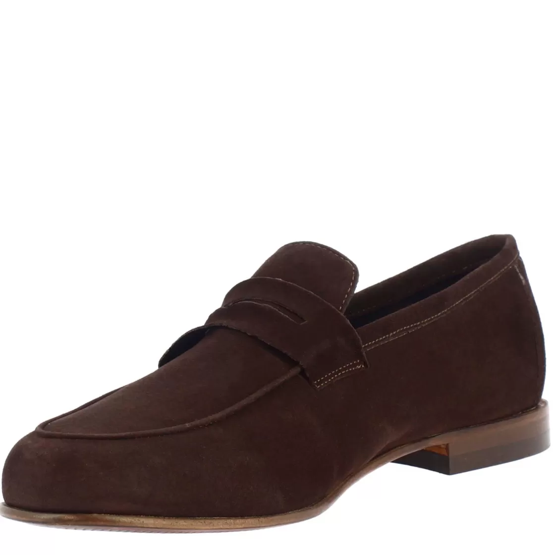 Discount Leonardo Shoes Mocassini Slip-on Da Uomo Fatti A Mano In Pelle Di Camoscio Testa Di Moro Marrone Scuro