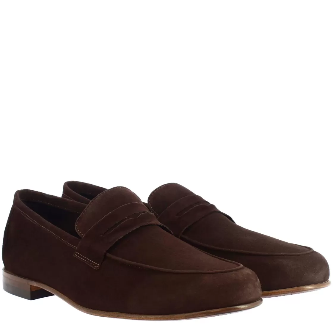Discount Leonardo Shoes Mocassini Slip-on Da Uomo Fatti A Mano In Pelle Di Camoscio Testa Di Moro Marrone Scuro