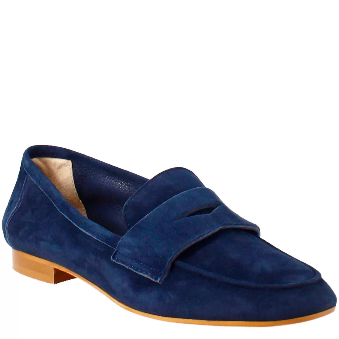 Shop Leonardo Shoes Mocassino Artigianale Da Donna In Camoscio Color Scuro Fatto A Mano. Blu