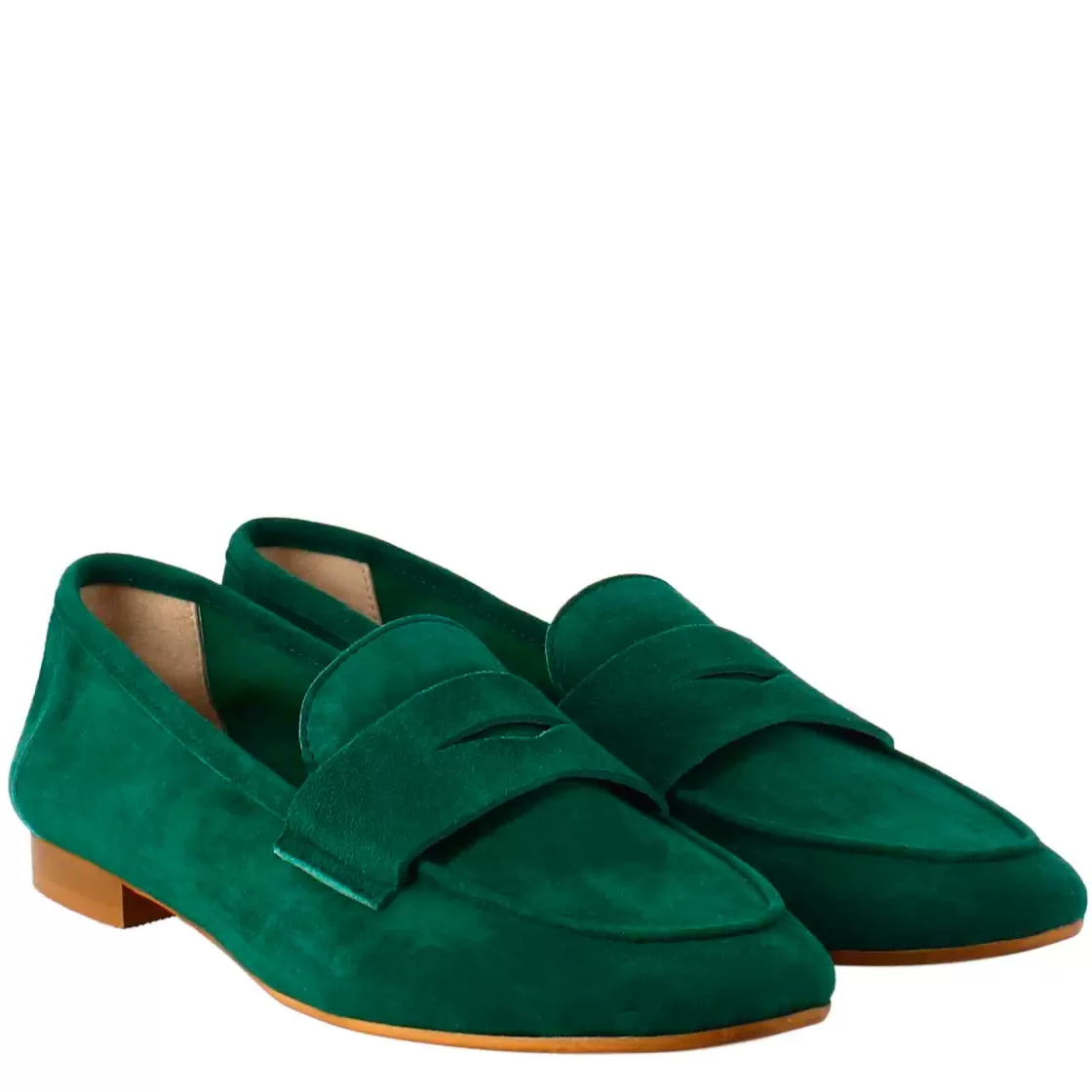 New Leonardo Shoes Mocassino Artigianale Da Donna In Camoscio Color Fatto A Mano. Verde
