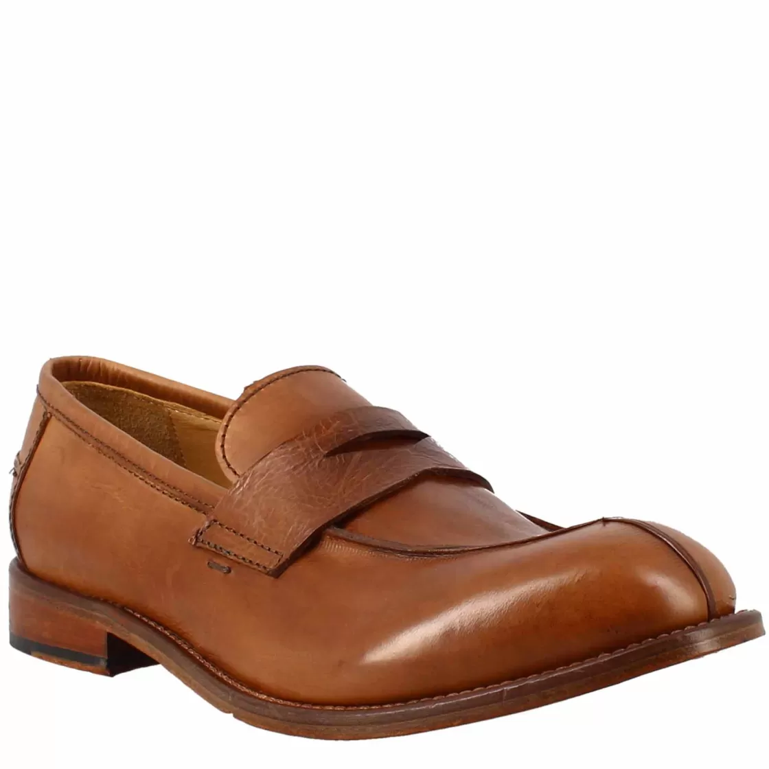 Discount Leonardo Shoes Mocassino Beige Vintage Elegante Da Uomo In Pelle Liscia Marrone