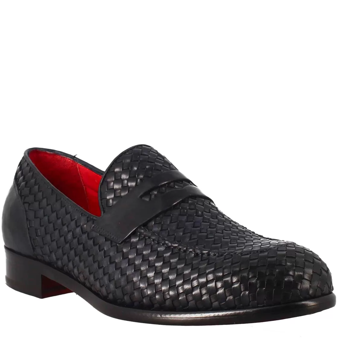 Best Sale Leonardo Shoes Mocassino Elegante Da Uomo In Pelle Fiore Intrecciata Blu