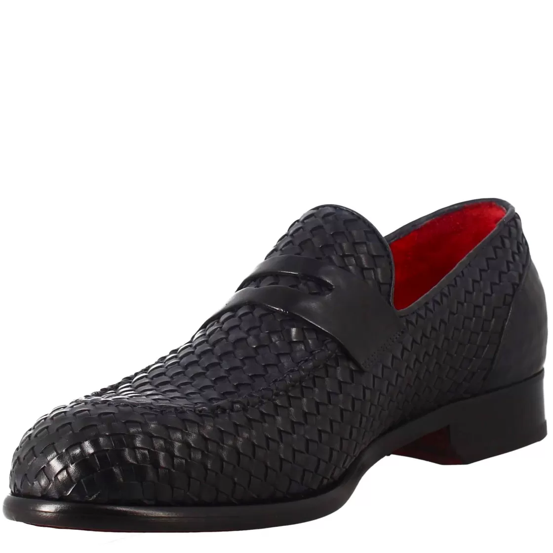 Best Sale Leonardo Shoes Mocassino Elegante Da Uomo In Pelle Fiore Intrecciata Blu