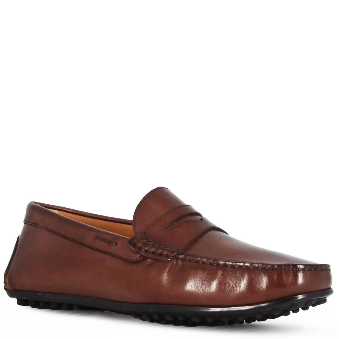 Sale Leonardo Shoes Mocassino Casual Da Uomo In Pelle Colore Con Suola Con Gommini Marrone Scuro