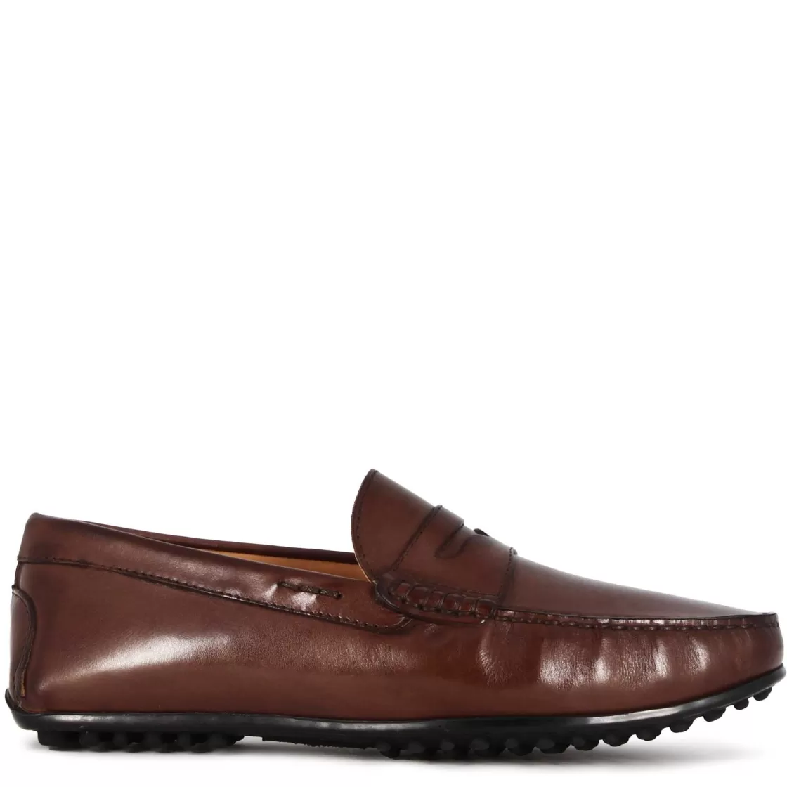 Sale Leonardo Shoes Mocassino Casual Da Uomo In Pelle Colore Con Suola Con Gommini Marrone Scuro