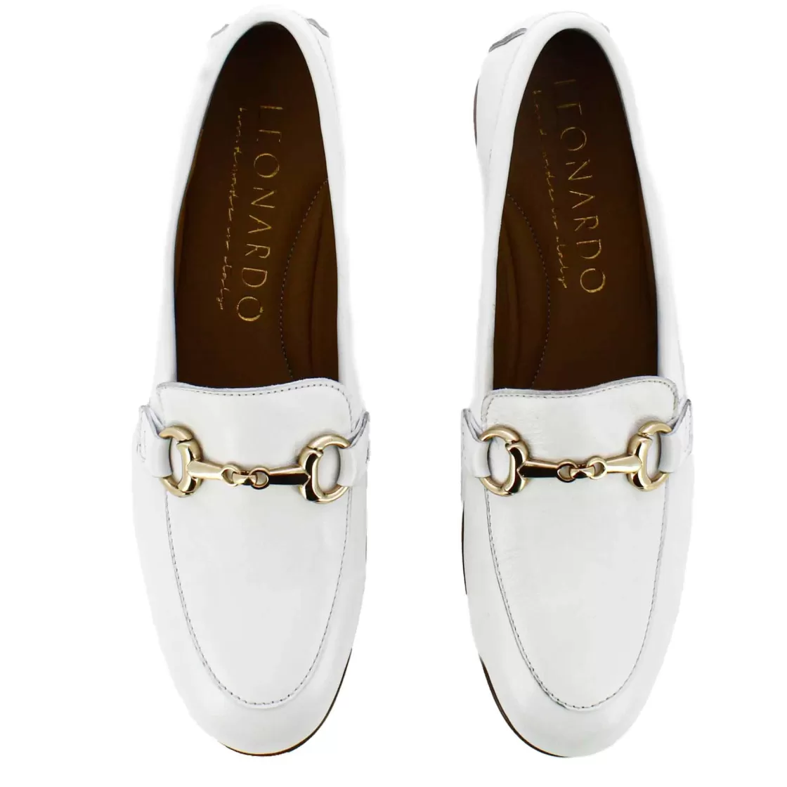 Online Leonardo Shoes Mocassino Classico Da Donna Con Morsetto In Pelle Colore Bianco