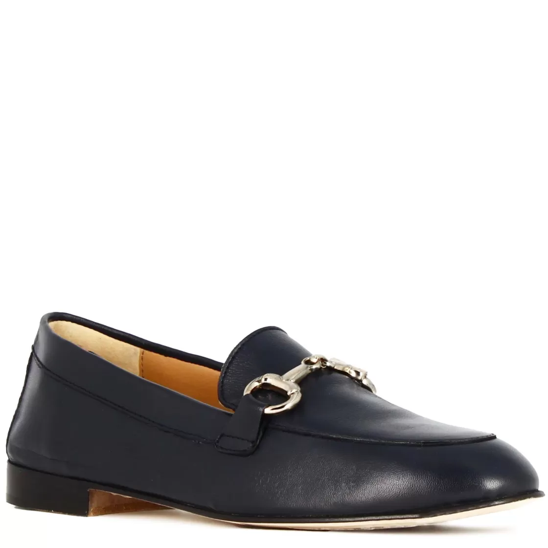 Clearance Leonardo Shoes Mocassino Classico Da Donna Con Morsetto In Pelle Colore Blu Scuro