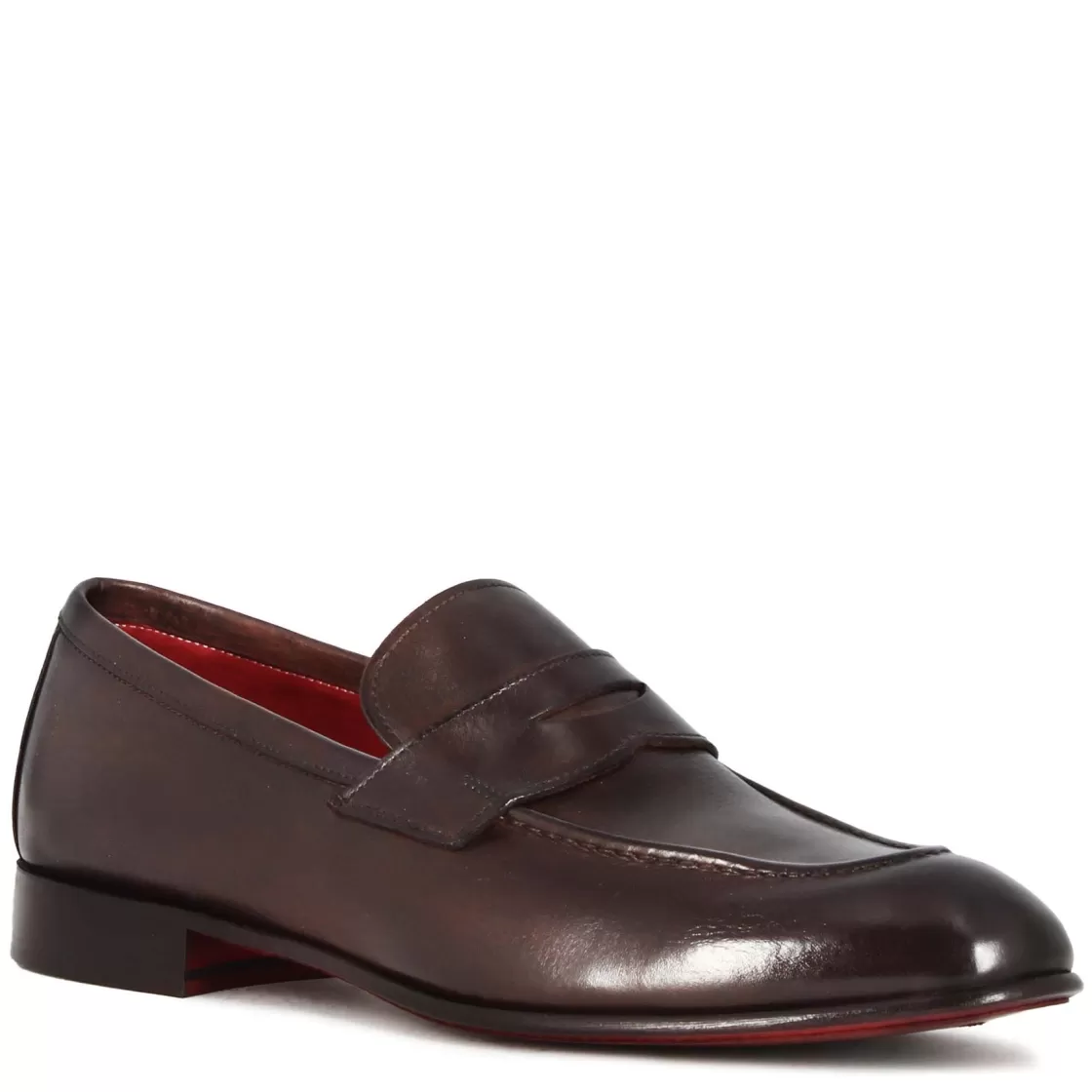 New Leonardo Shoes Mocassino Classico Da Uomo In Pelle Colore Marrone Scuro