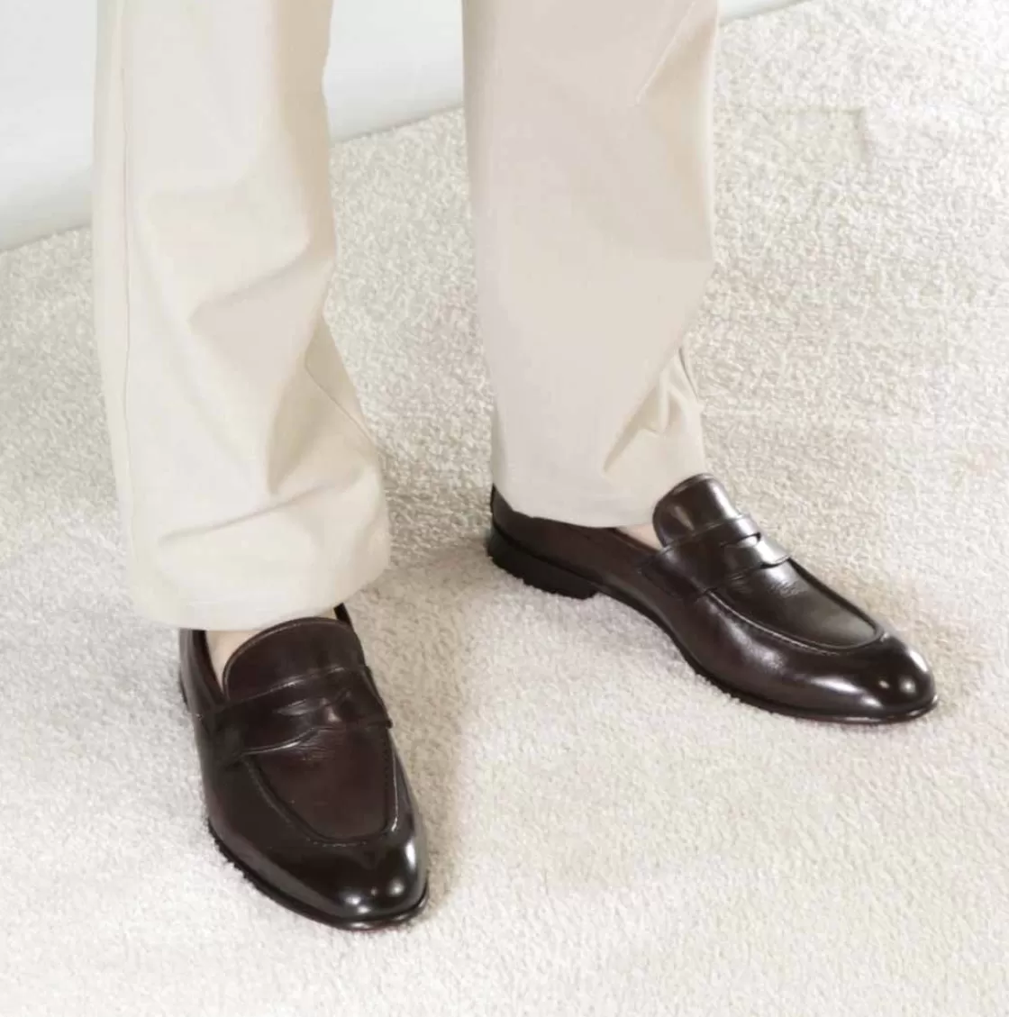 New Leonardo Shoes Mocassino Classico Da Uomo In Pelle Colore Marrone Scuro
