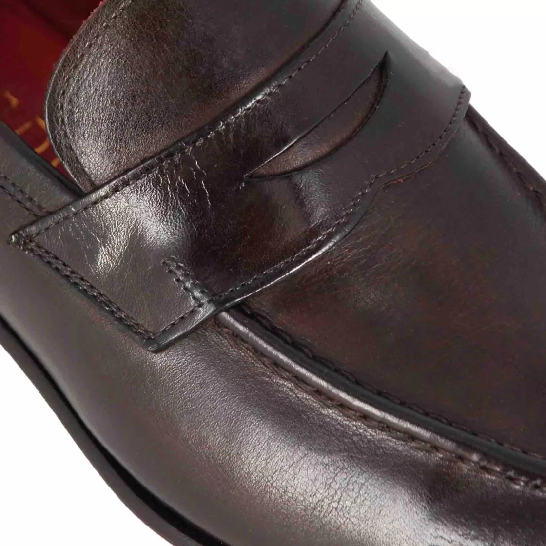 New Leonardo Shoes Mocassino Classico Da Uomo In Pelle Colore Marrone Scuro