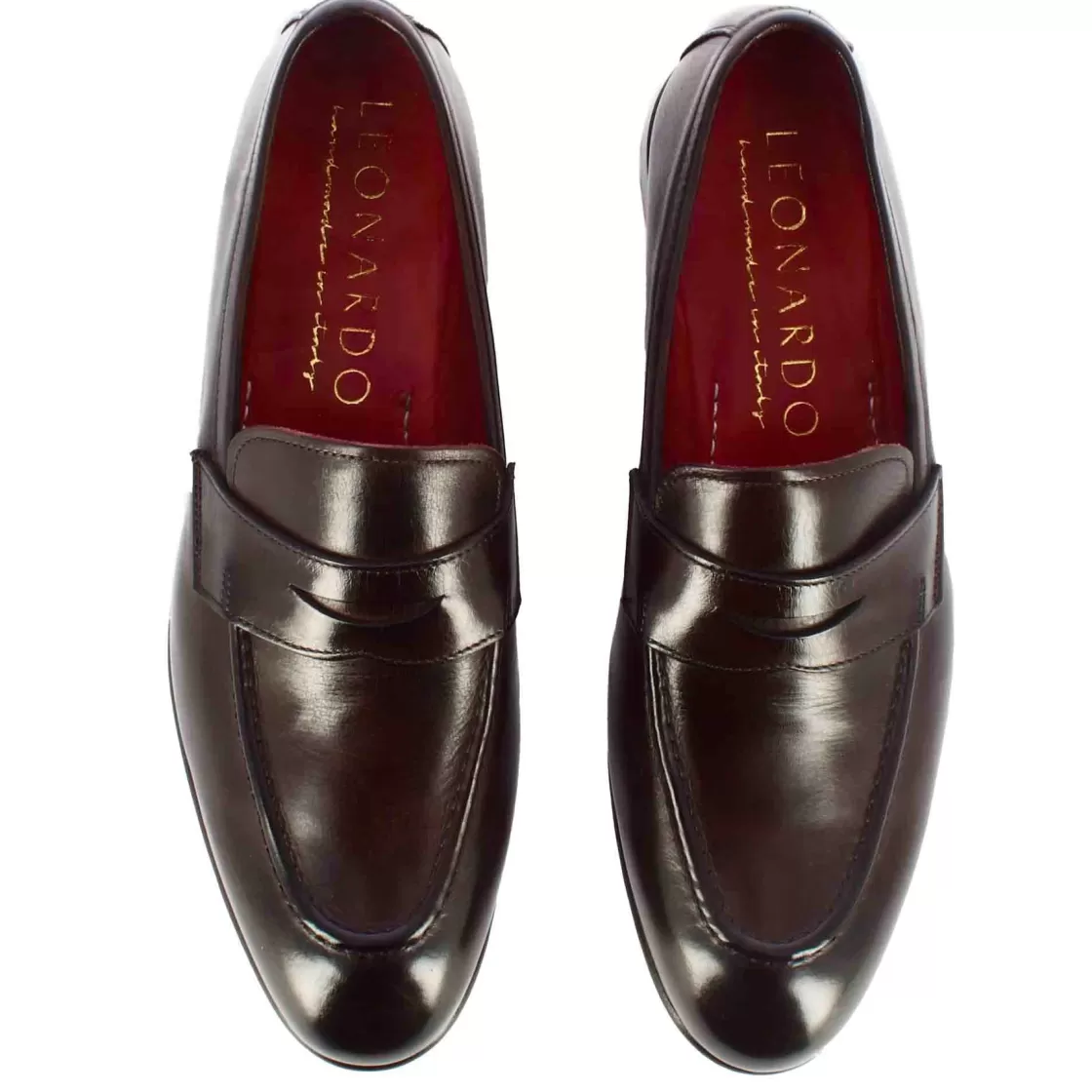 New Leonardo Shoes Mocassino Classico Da Uomo In Pelle Colore Marrone Scuro
