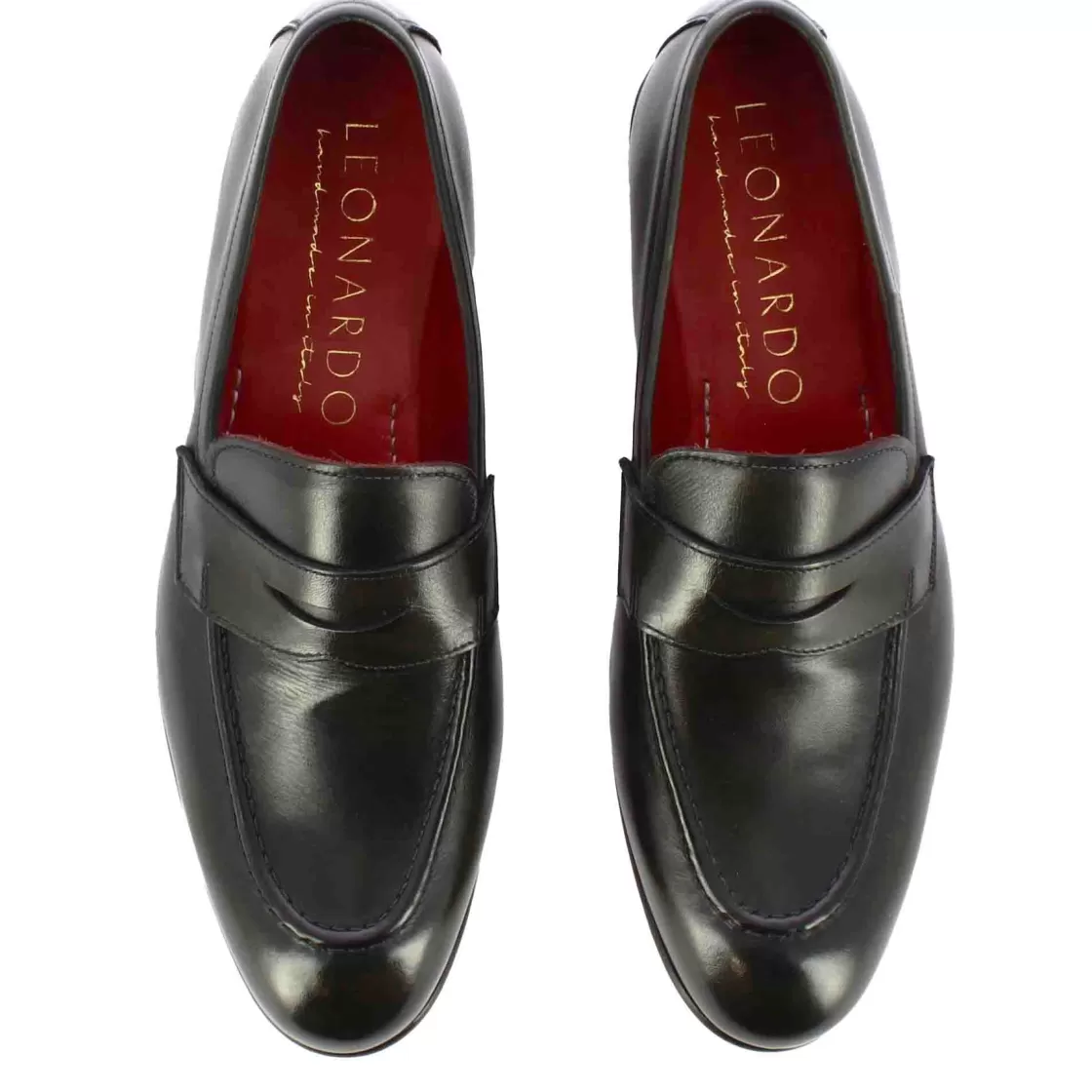 Store Leonardo Shoes Mocassino Classico Da Uomo In Pelle Colore Scuro Verde