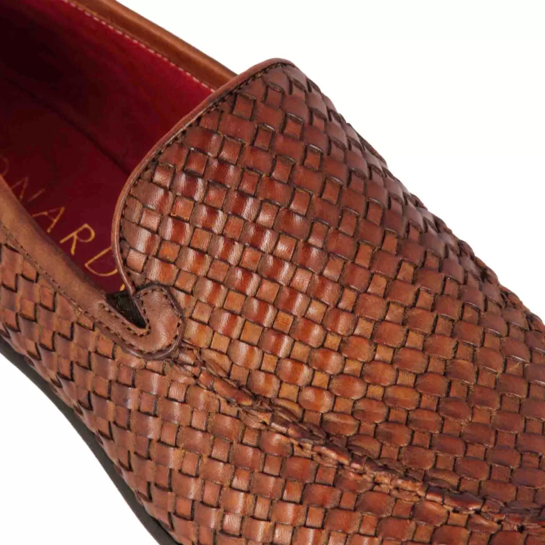 Hot Leonardo Shoes Mocassino Classico Da Uomo In Pelle Intrecciata Colore Marrone Chiaro