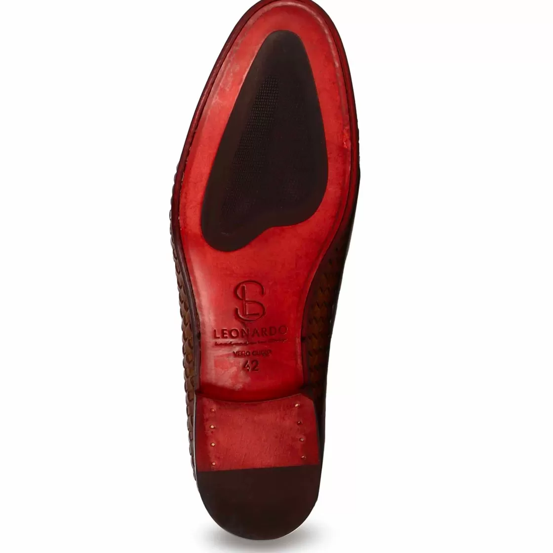 Hot Leonardo Shoes Mocassino Classico Da Uomo In Pelle Intrecciata Colore Marrone Chiaro