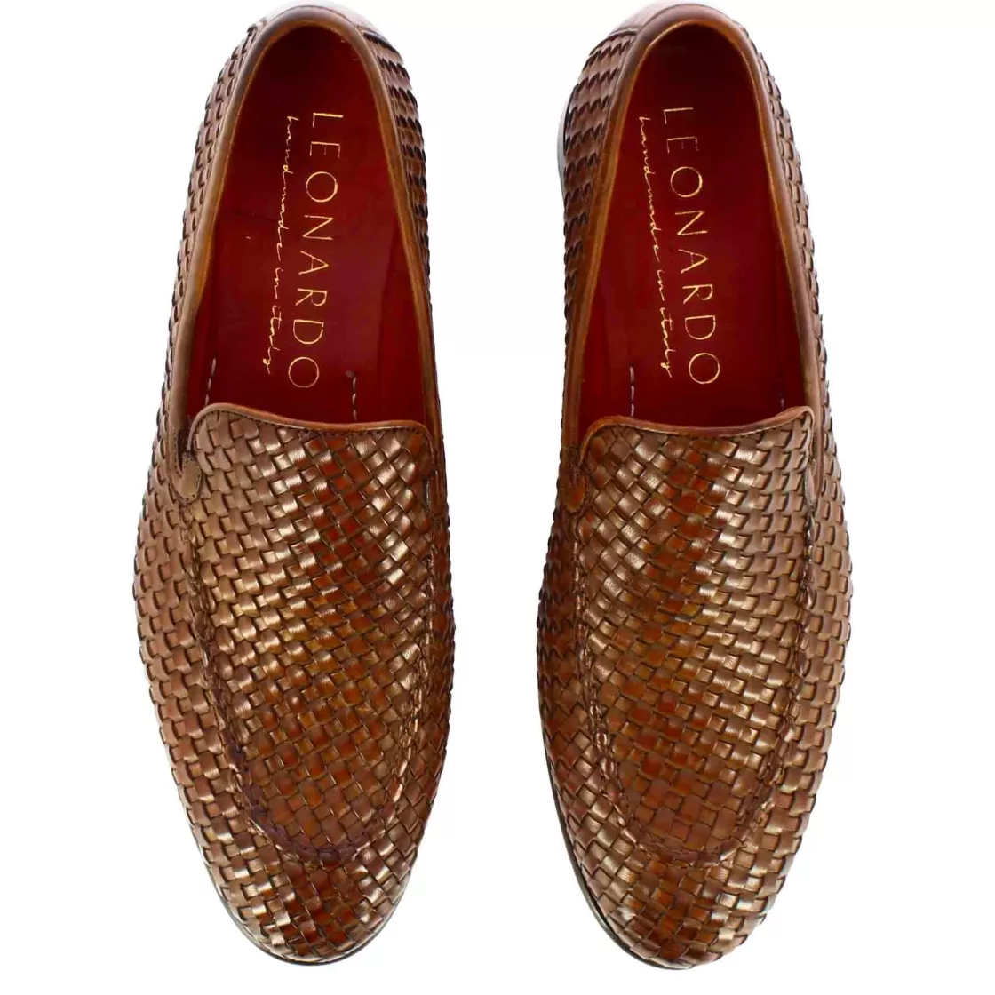 Hot Leonardo Shoes Mocassino Classico Da Uomo In Pelle Intrecciata Colore Marrone Chiaro