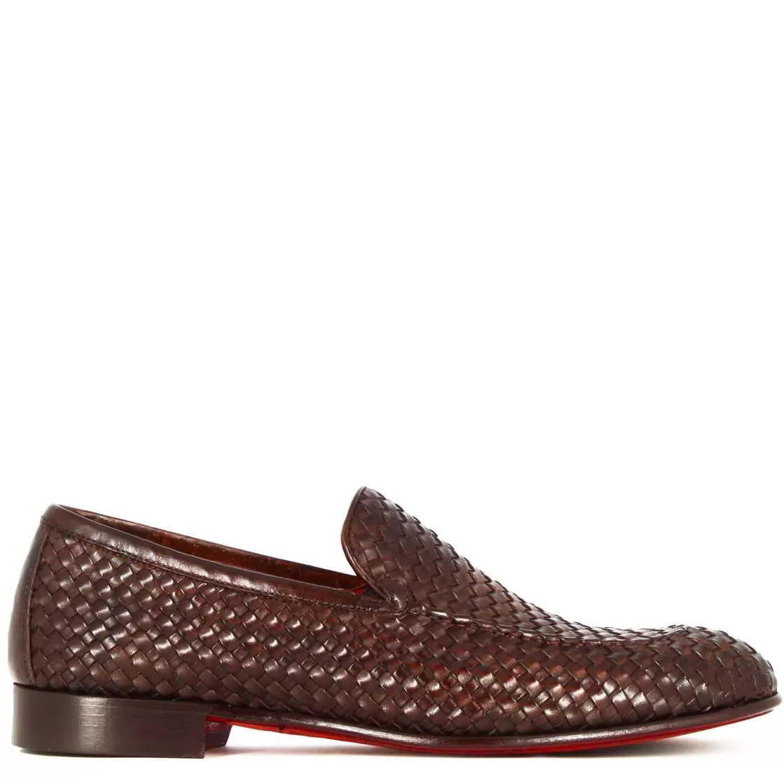 Hot Leonardo Shoes Mocassino Classico Da Uomo In Pelle Intrecciata Colore Marrone Scuro