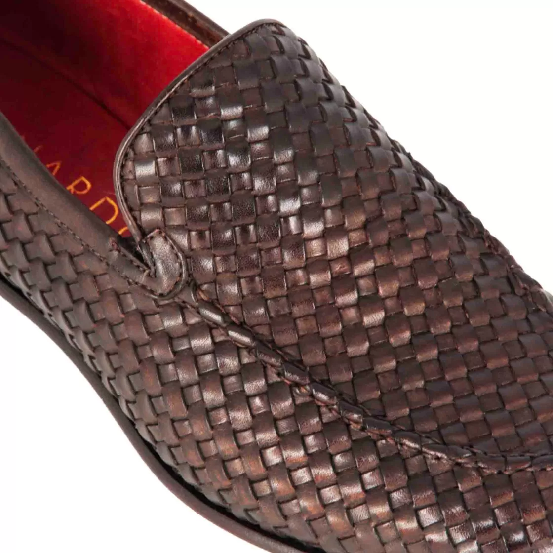 Hot Leonardo Shoes Mocassino Classico Da Uomo In Pelle Intrecciata Colore Marrone Scuro
