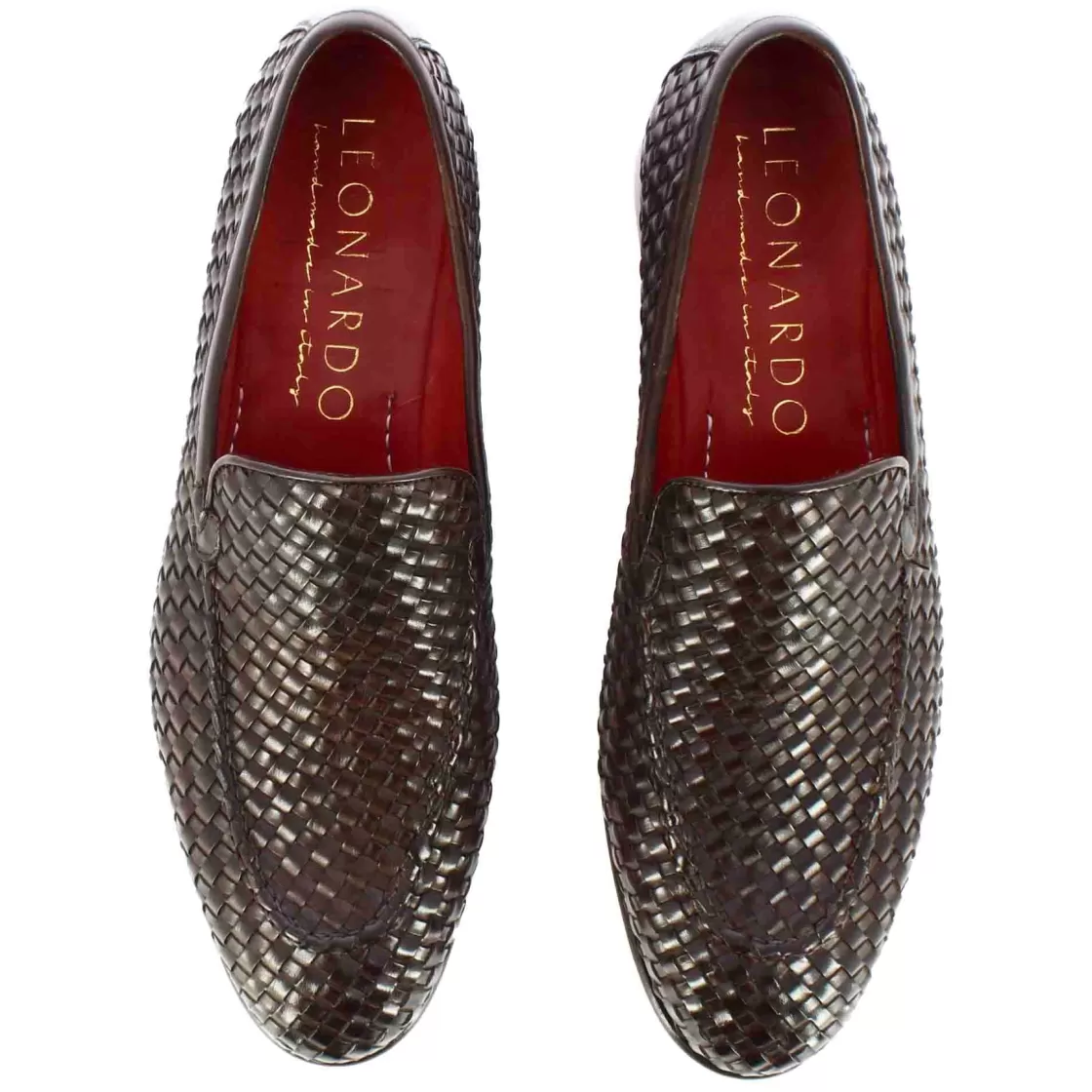 Hot Leonardo Shoes Mocassino Classico Da Uomo In Pelle Intrecciata Colore Marrone Scuro