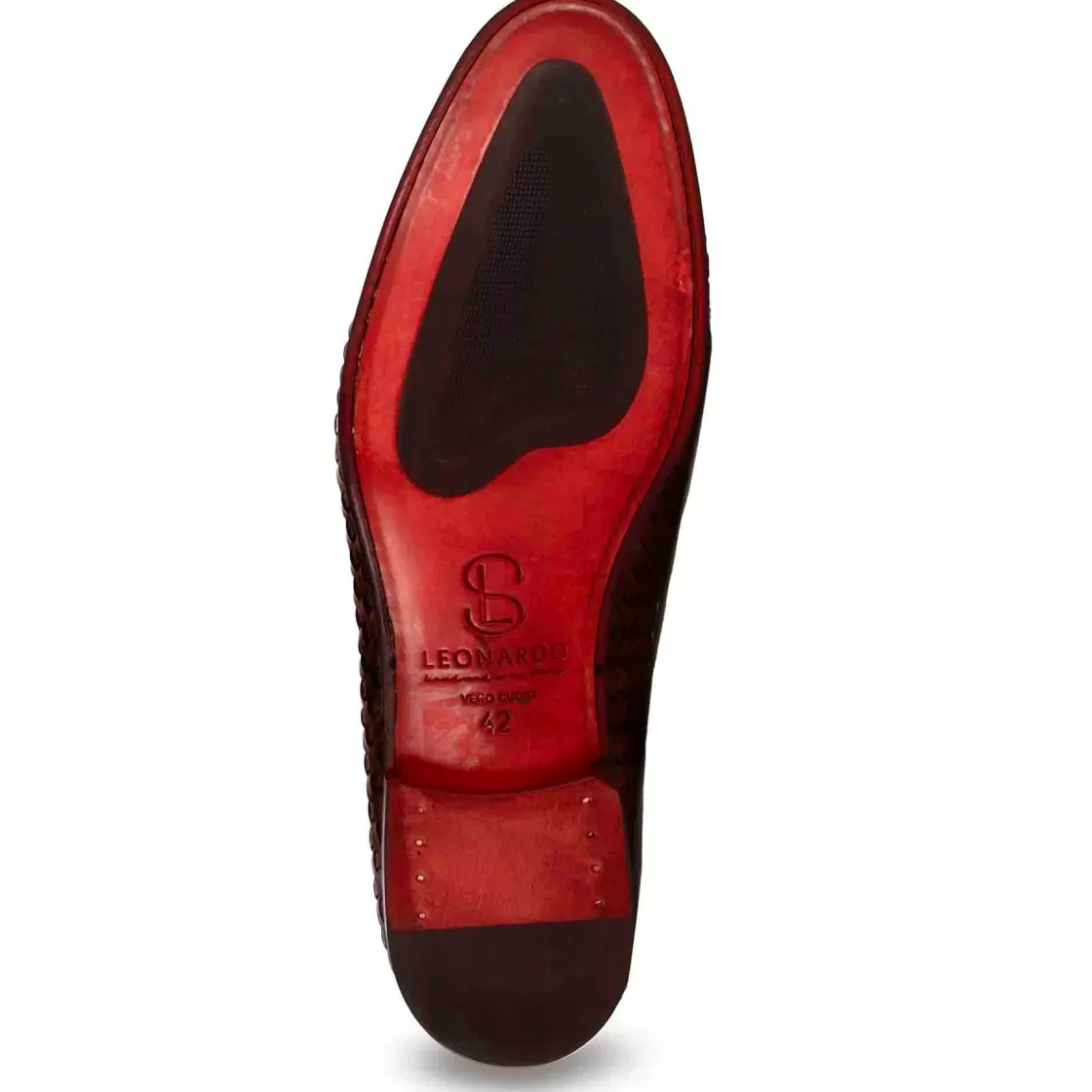 Hot Leonardo Shoes Mocassino Classico Da Uomo In Pelle Intrecciata Colore Marrone Scuro