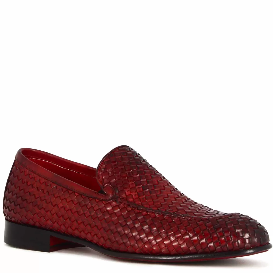 Cheap Leonardo Shoes Mocassino Classico Da Uomo In Pelle Intrecciata Colore Rosso