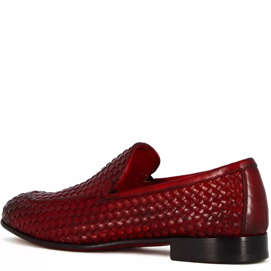 Cheap Leonardo Shoes Mocassino Classico Da Uomo In Pelle Intrecciata Colore Rosso