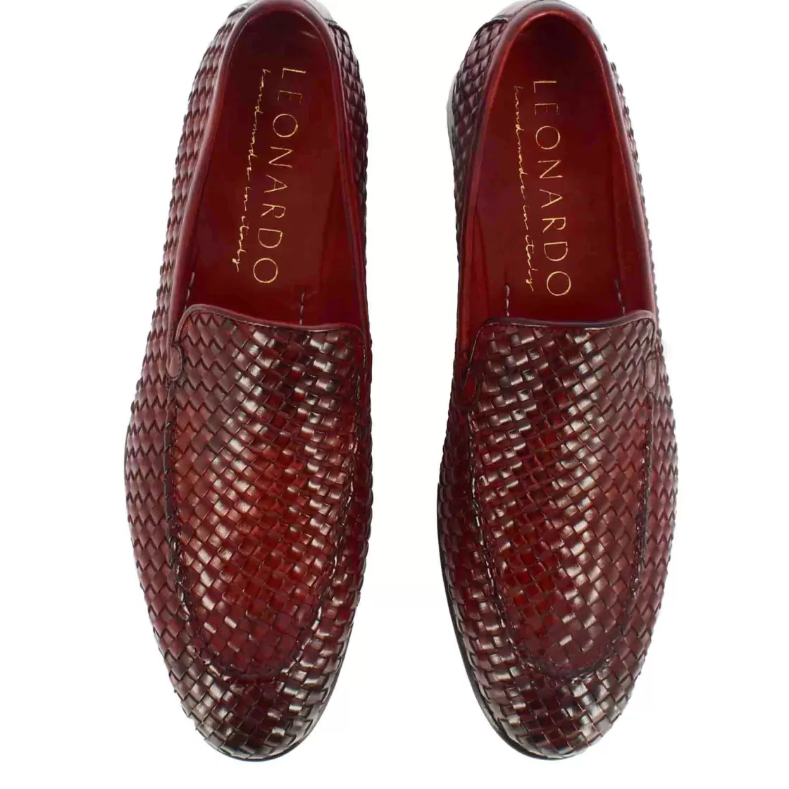 Cheap Leonardo Shoes Mocassino Classico Da Uomo In Pelle Intrecciata Colore Rosso