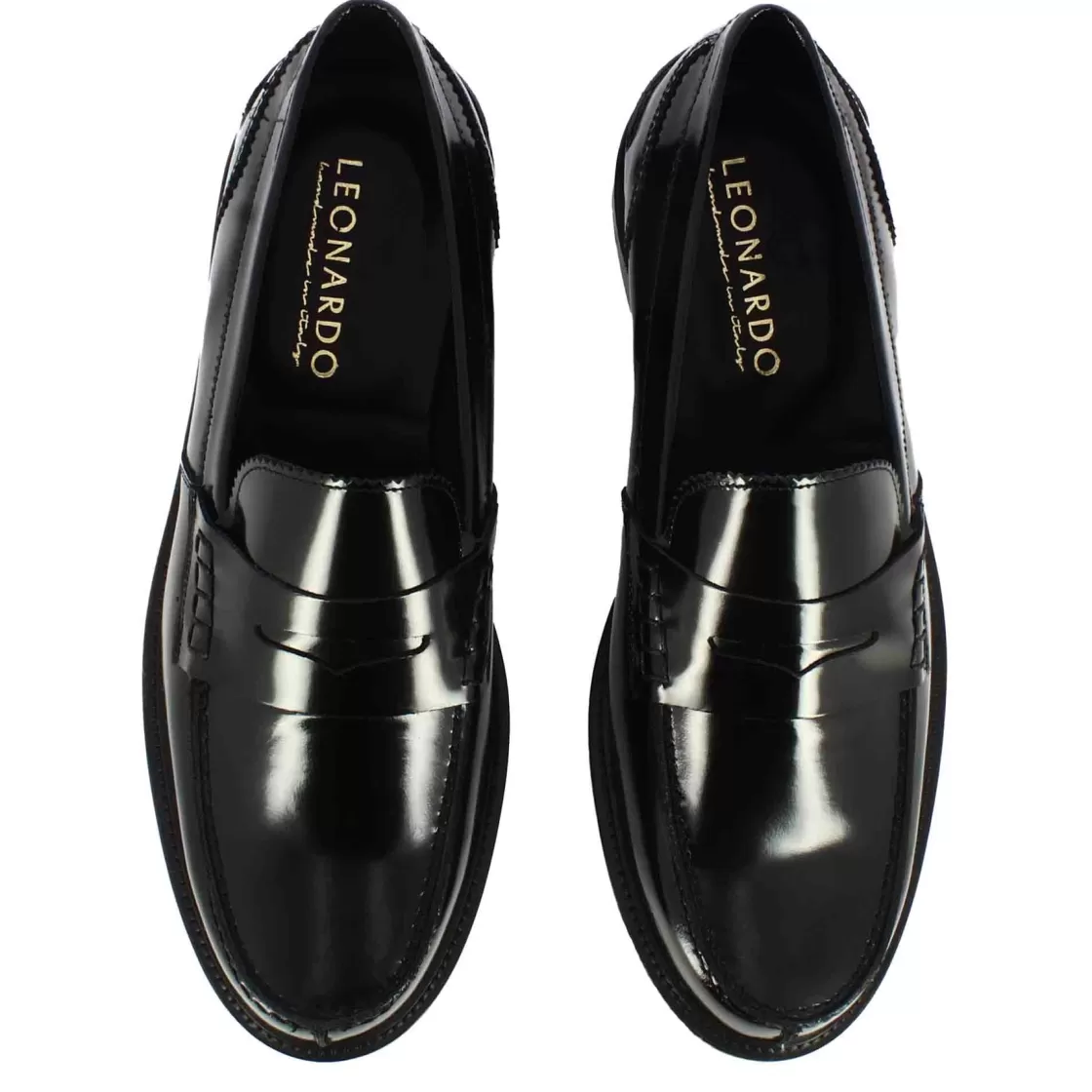 Fashion Leonardo Shoes Mocassino Classico Da Uomo In Pelle Lucida Colore Nero