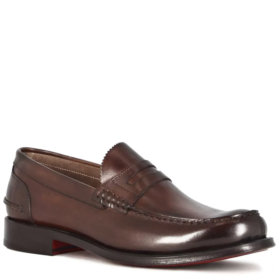 Cheap Leonardo Shoes Mocassino College Con Bocca Di Leone Da Uomo In Pelle Colore Marrone Scuro