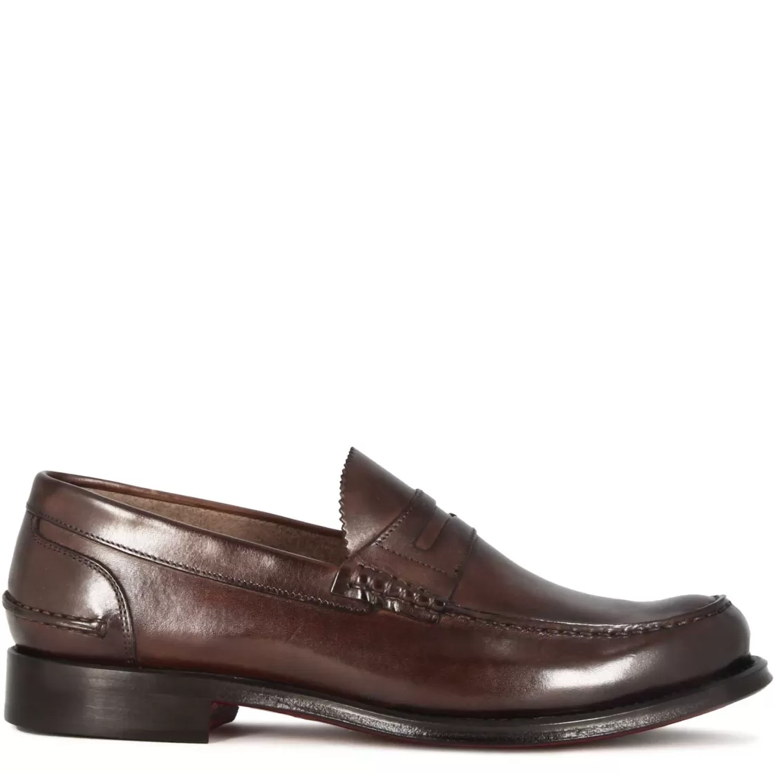 Cheap Leonardo Shoes Mocassino College Con Bocca Di Leone Da Uomo In Pelle Colore Marrone Scuro
