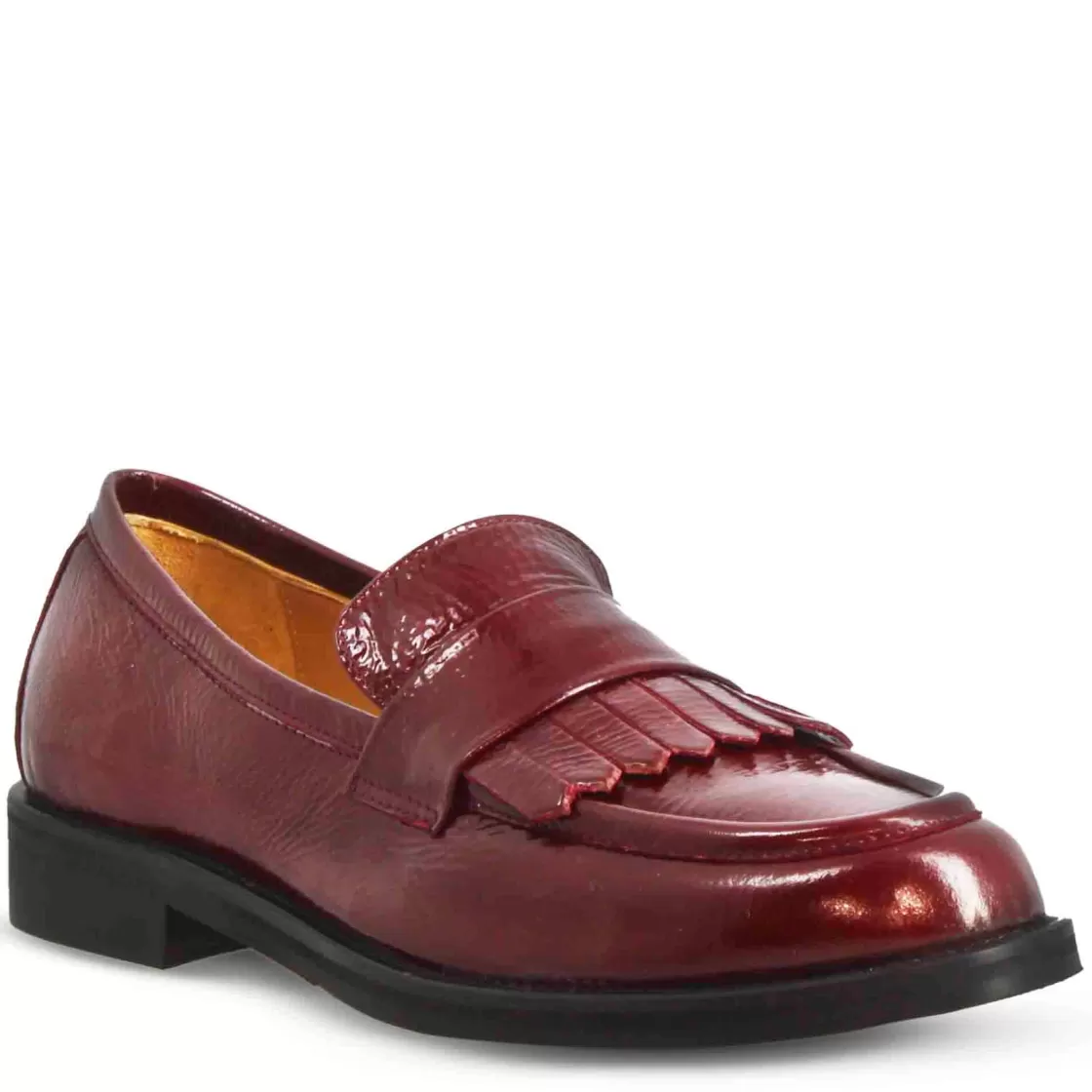 Flash Sale Leonardo Shoes Mocassino Con Frange Da Donna In Pelle Lucida Colore Fatti A Mano In Italia Bordeaux