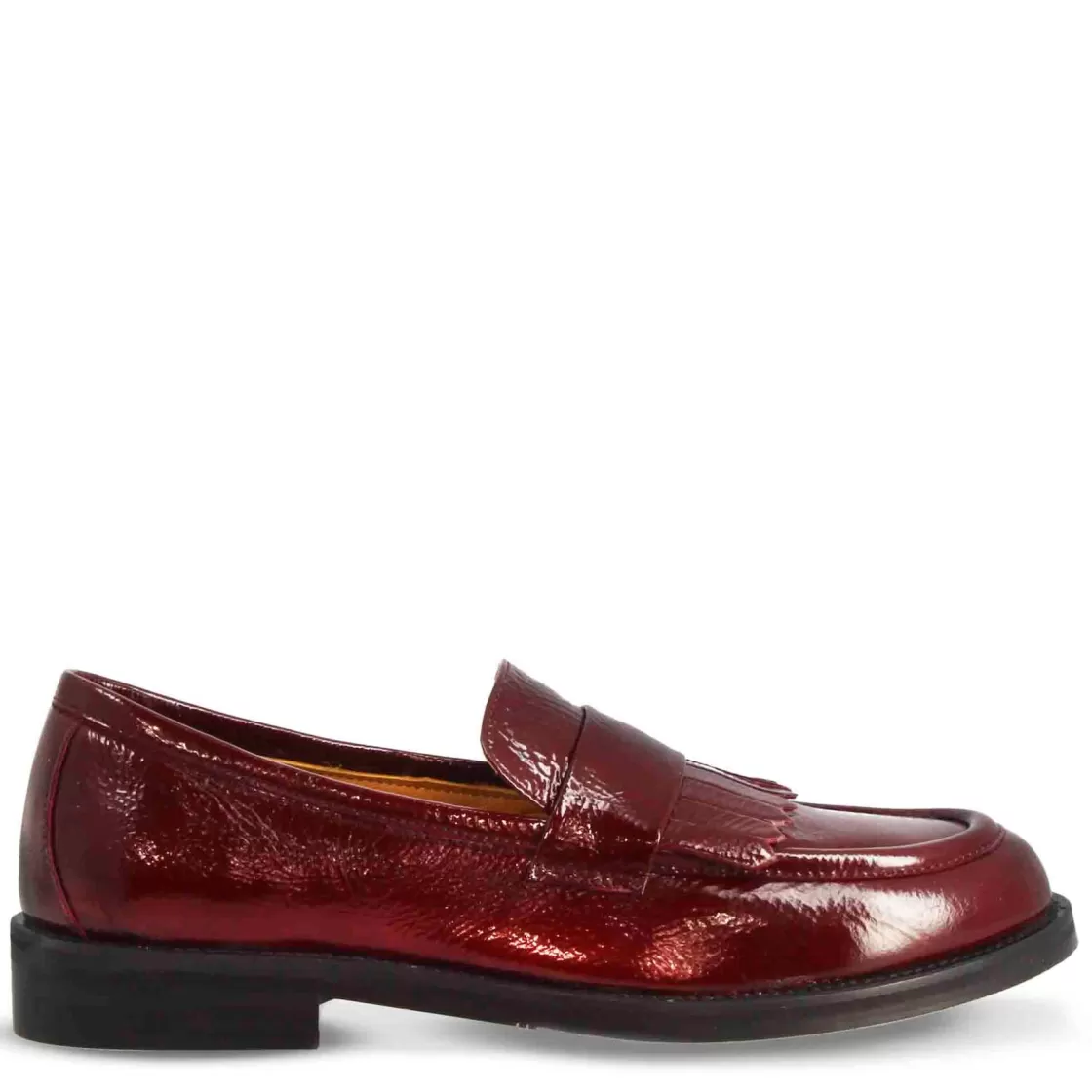 Flash Sale Leonardo Shoes Mocassino Con Frange Da Donna In Pelle Lucida Colore Fatti A Mano In Italia Bordeaux