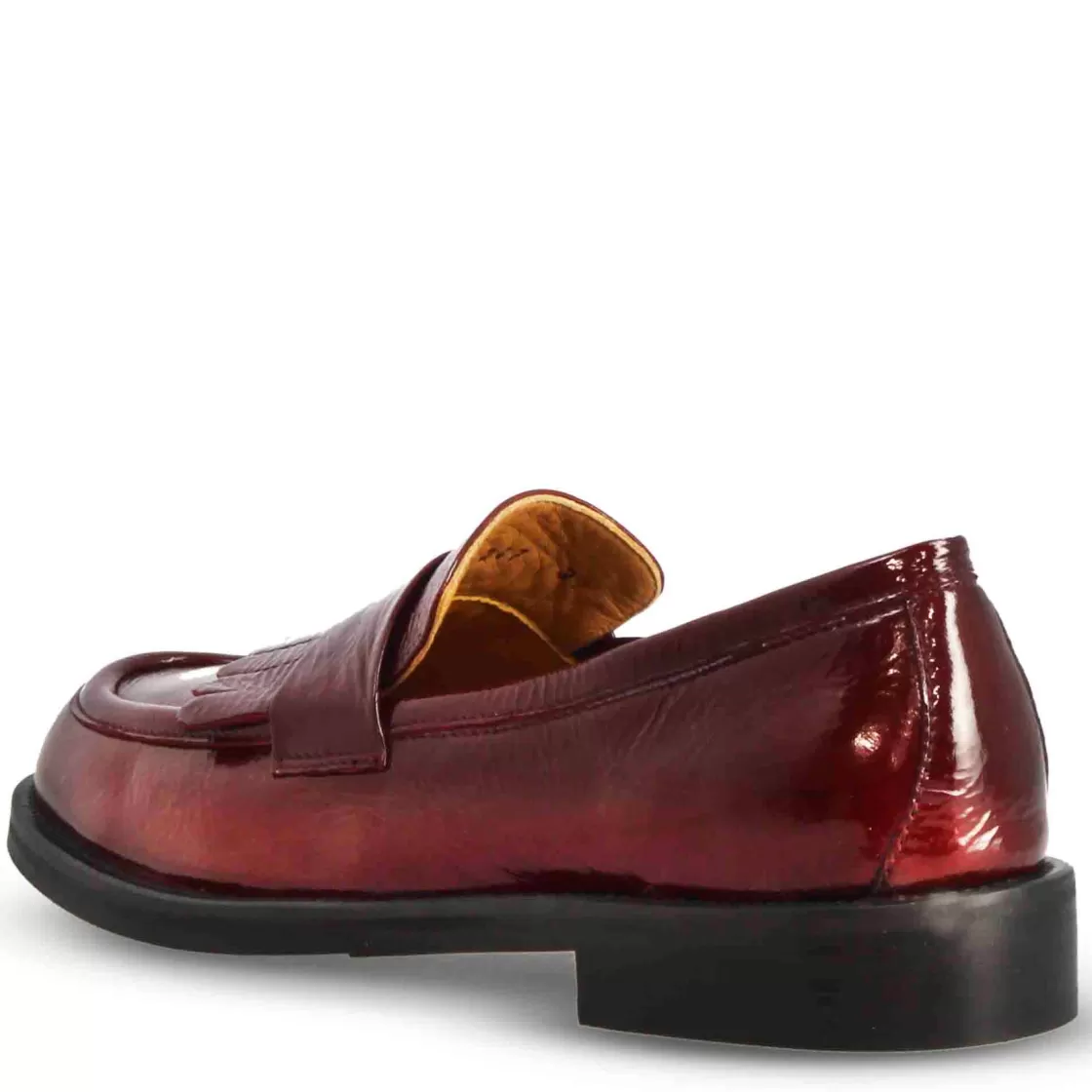 Flash Sale Leonardo Shoes Mocassino Con Frange Da Donna In Pelle Lucida Colore Fatti A Mano In Italia Bordeaux