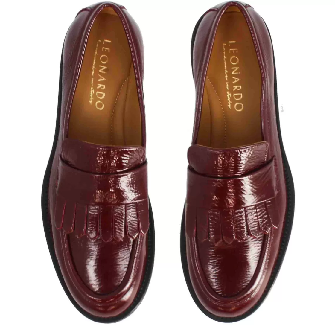Flash Sale Leonardo Shoes Mocassino Con Frange Da Donna In Pelle Lucida Colore Fatti A Mano In Italia Bordeaux