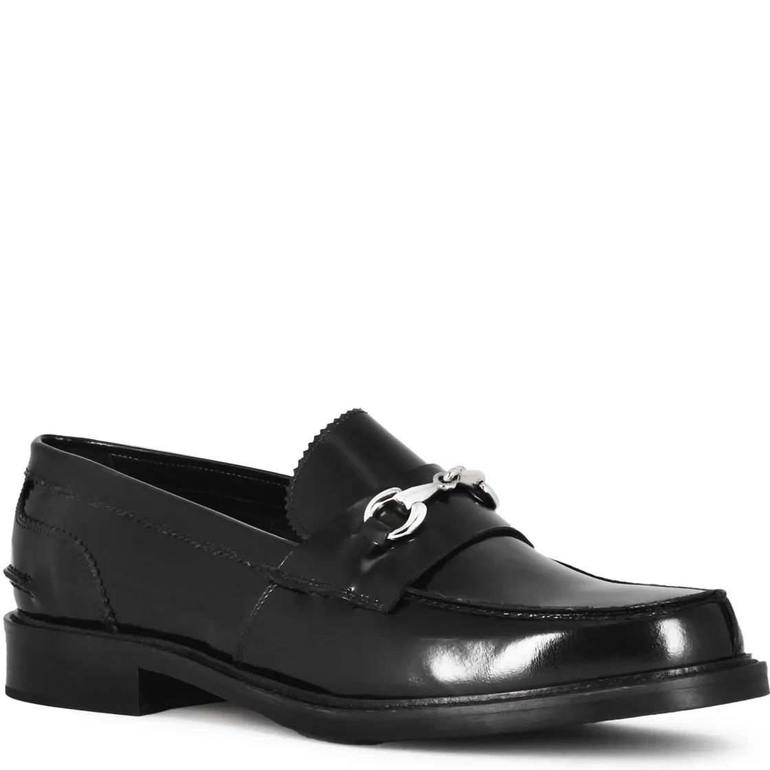 Sale Leonardo Shoes Mocassino Con Morsetto Da Uomo In Pelle Lucida Colore Nero