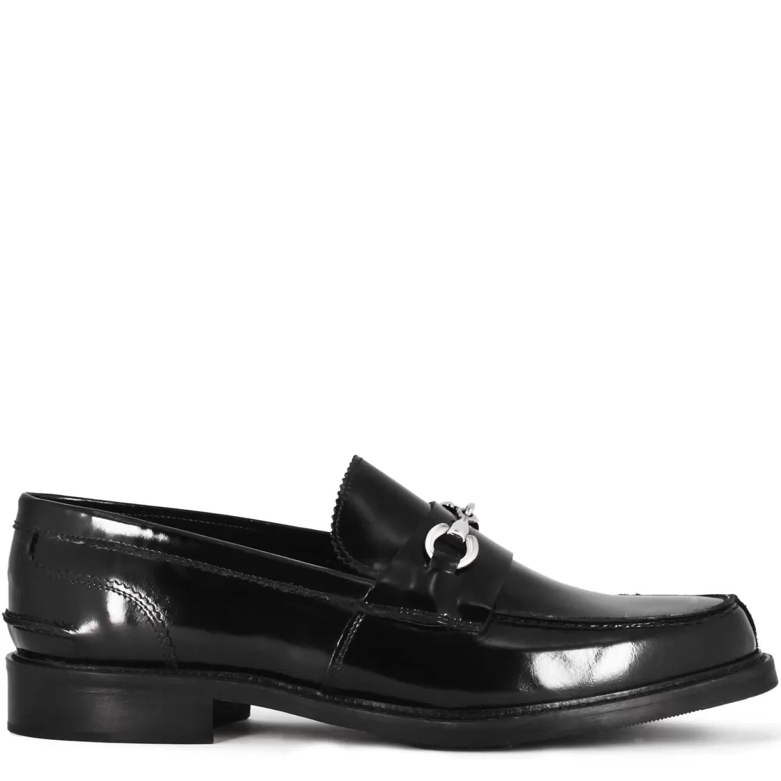 Sale Leonardo Shoes Mocassino Con Morsetto Da Uomo In Pelle Lucida Colore Nero