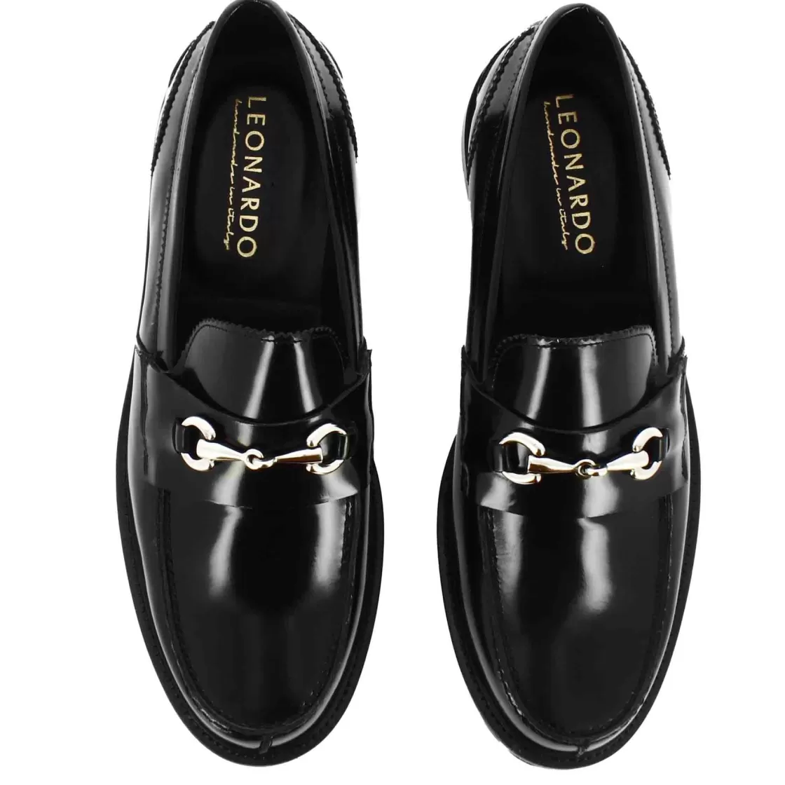 Sale Leonardo Shoes Mocassino Con Morsetto Da Uomo In Pelle Lucida Colore Nero