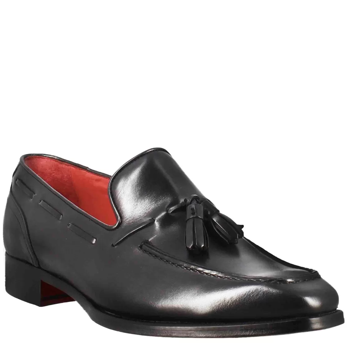Cheap Leonardo Shoes Mocassino Con Nappine Da Uomo In Colore Con Punta Squadrata Nero