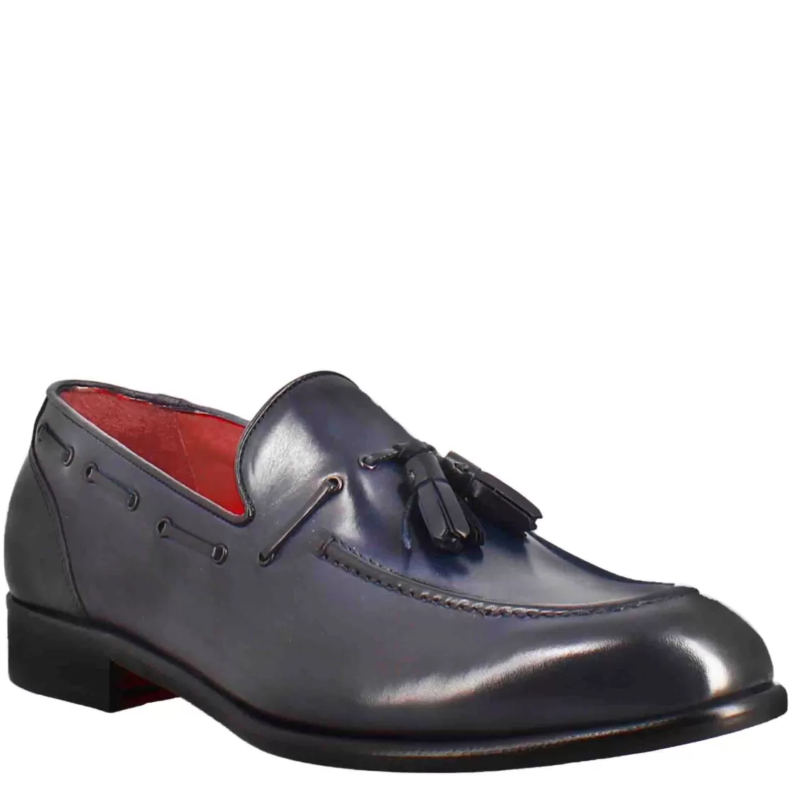 Clearance Leonardo Shoes Mocassino Con Nappine Da Uomo In Pelle Colore Scuro Blu