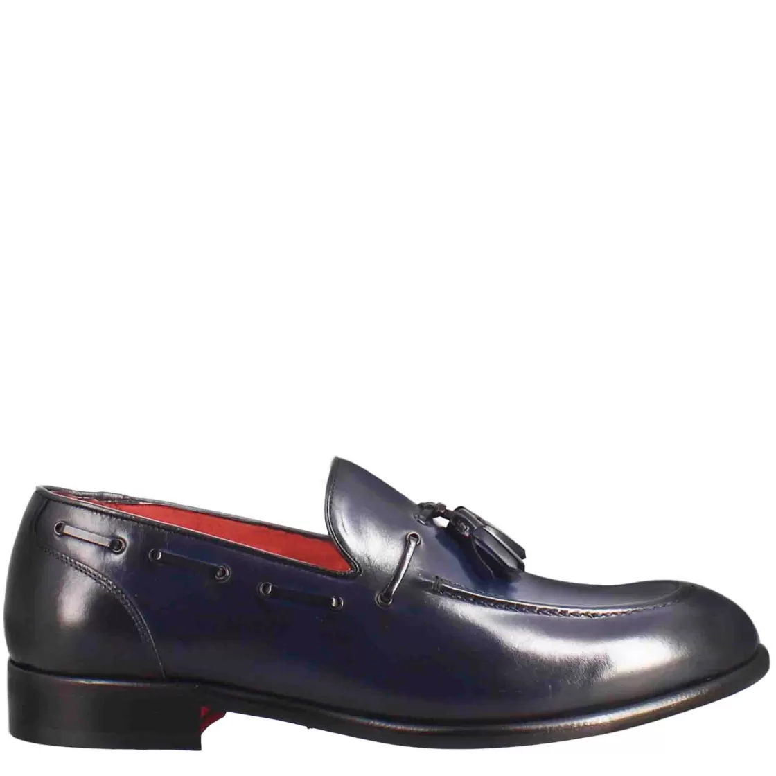 Clearance Leonardo Shoes Mocassino Con Nappine Da Uomo In Pelle Colore Scuro Blu