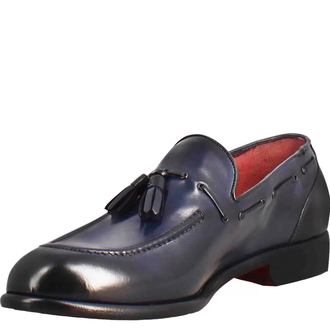 Clearance Leonardo Shoes Mocassino Con Nappine Da Uomo In Pelle Colore Scuro Blu