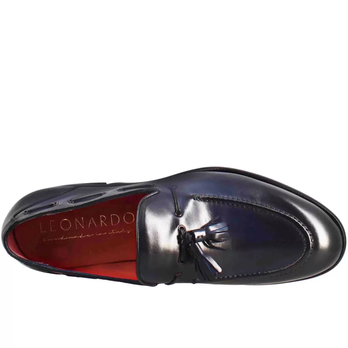 Clearance Leonardo Shoes Mocassino Con Nappine Da Uomo In Pelle Colore Scuro Blu