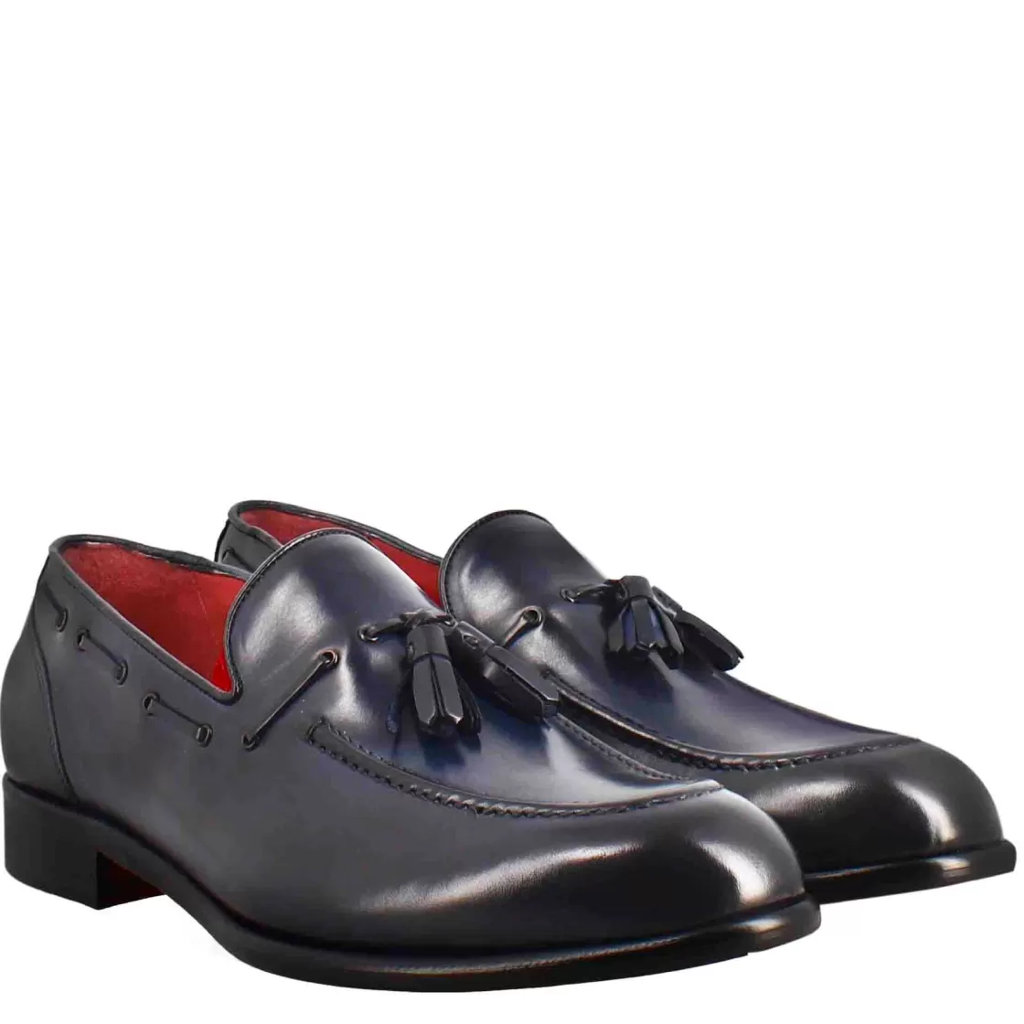 Clearance Leonardo Shoes Mocassino Con Nappine Da Uomo In Pelle Colore Scuro Blu