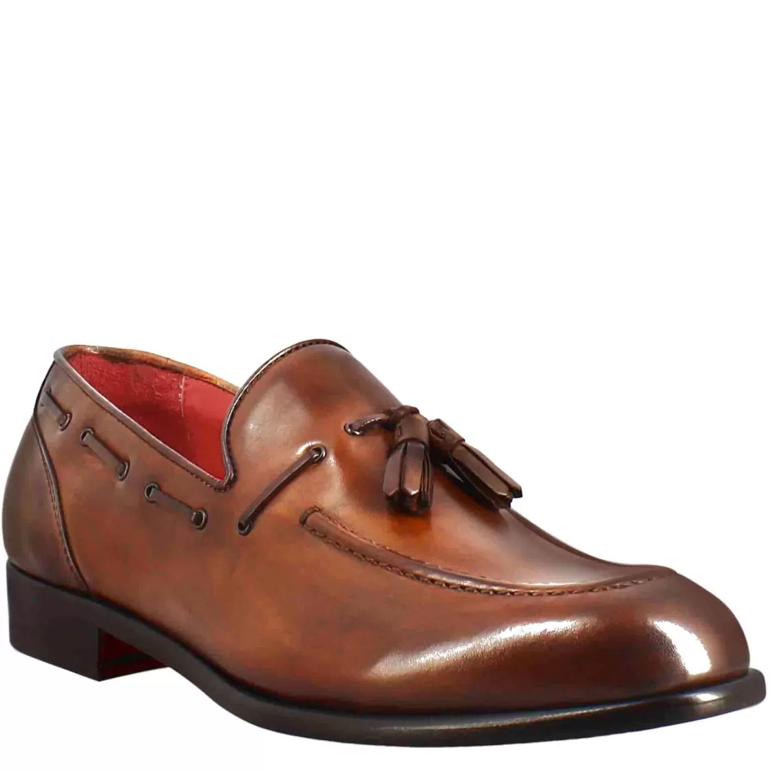 Fashion Leonardo Shoes Mocassino Con Nappine Da Uomo In Pelle Colore Chiaro Marrone