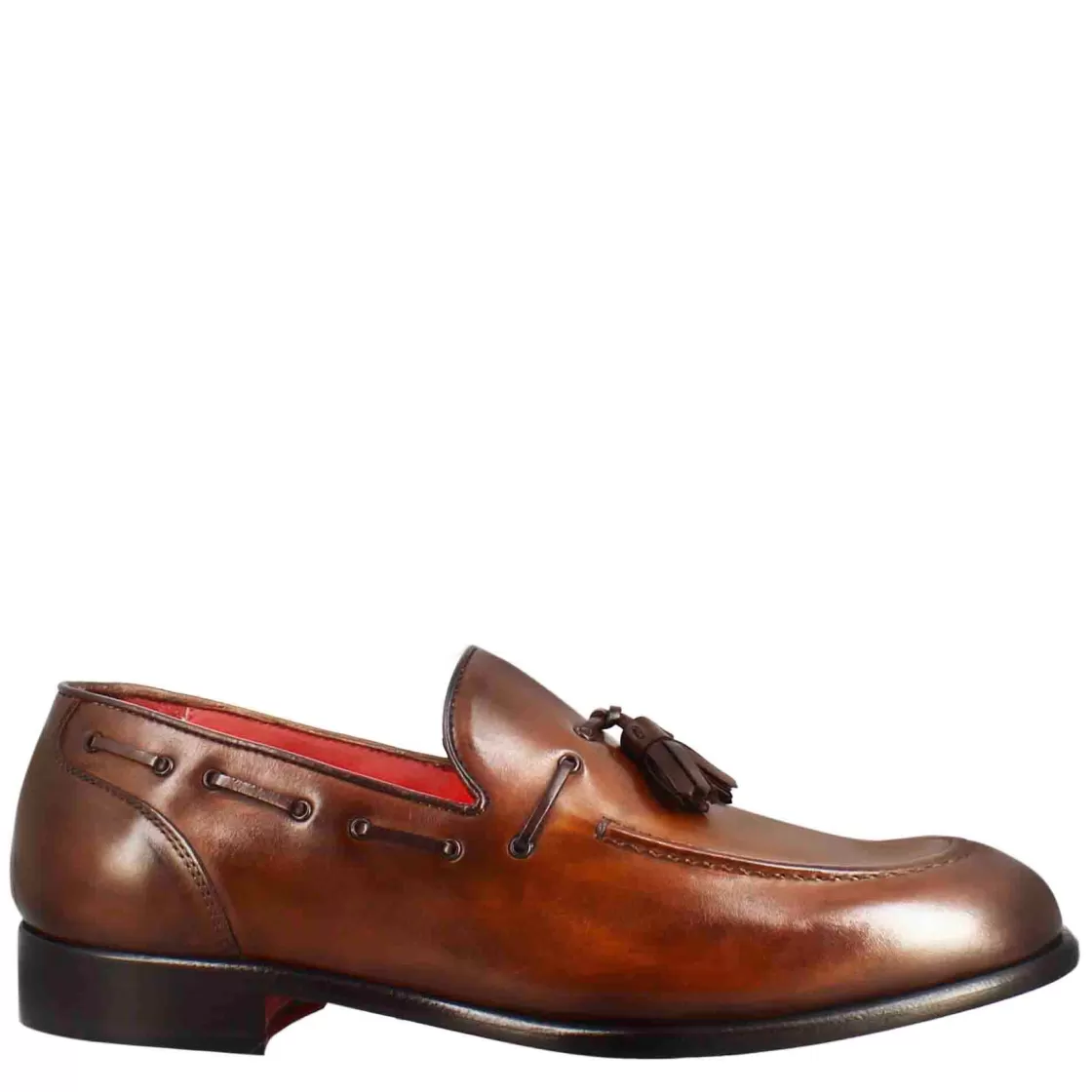 Fashion Leonardo Shoes Mocassino Con Nappine Da Uomo In Pelle Colore Chiaro Marrone