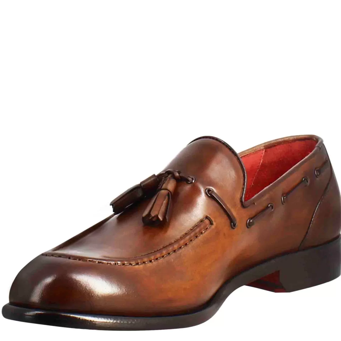 Fashion Leonardo Shoes Mocassino Con Nappine Da Uomo In Pelle Colore Chiaro Marrone