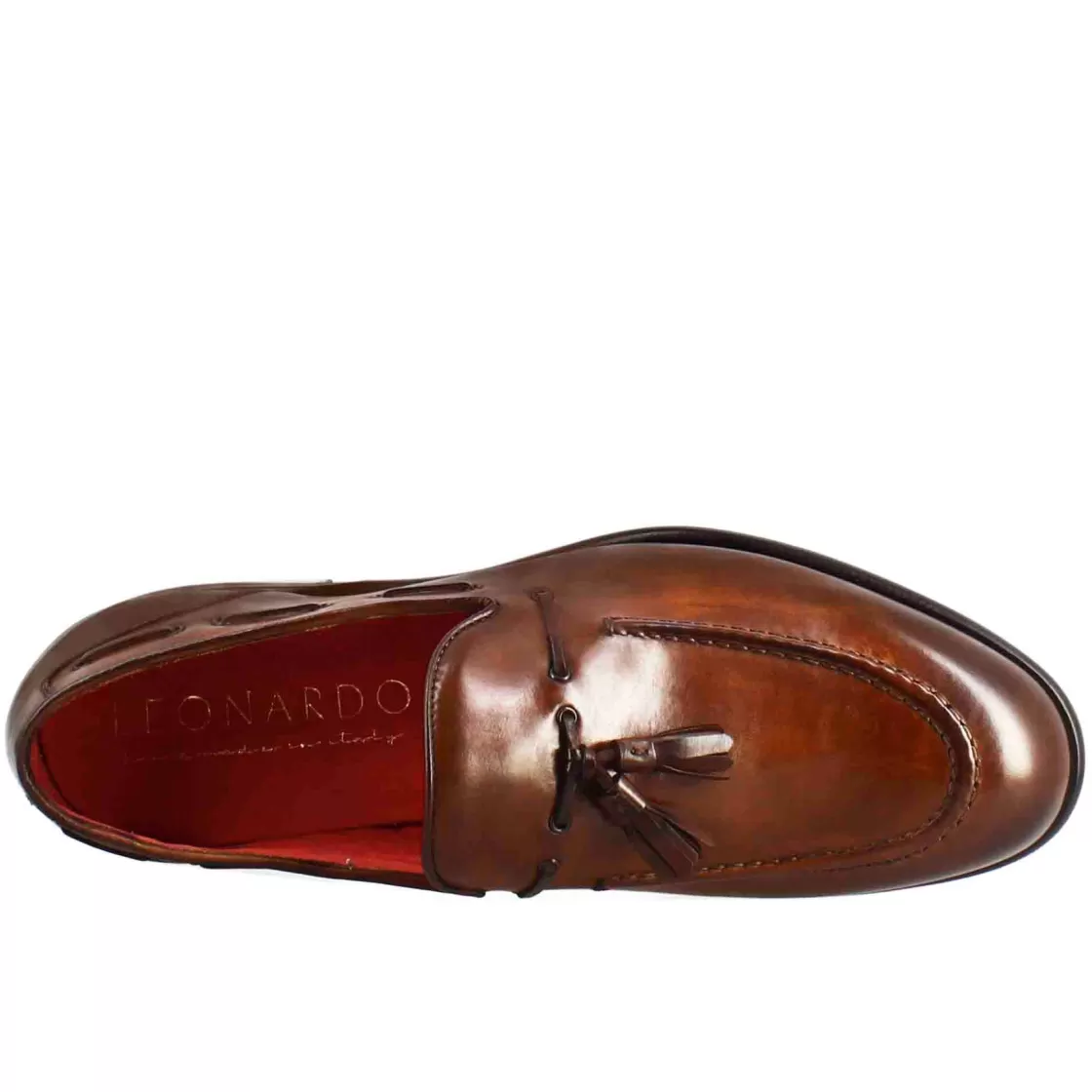 Fashion Leonardo Shoes Mocassino Con Nappine Da Uomo In Pelle Colore Chiaro Marrone