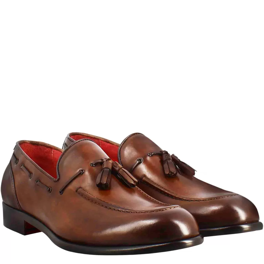 Fashion Leonardo Shoes Mocassino Con Nappine Da Uomo In Pelle Colore Chiaro Marrone