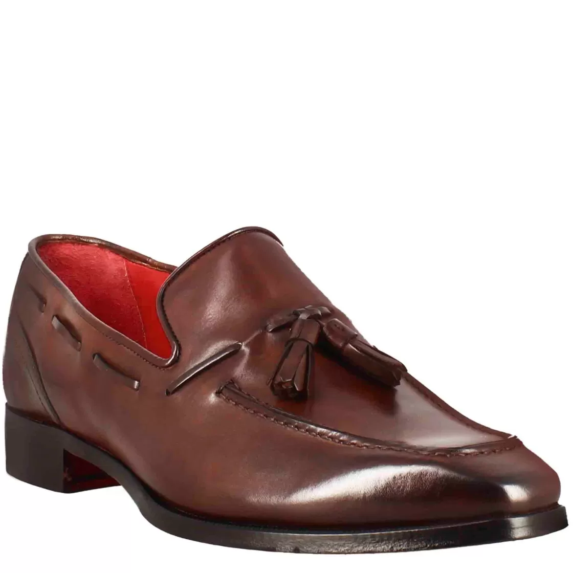 Hot Leonardo Shoes Mocassino Con Nappine Da Uomo In Pelle Colore Con Punta Squadrata Marrone