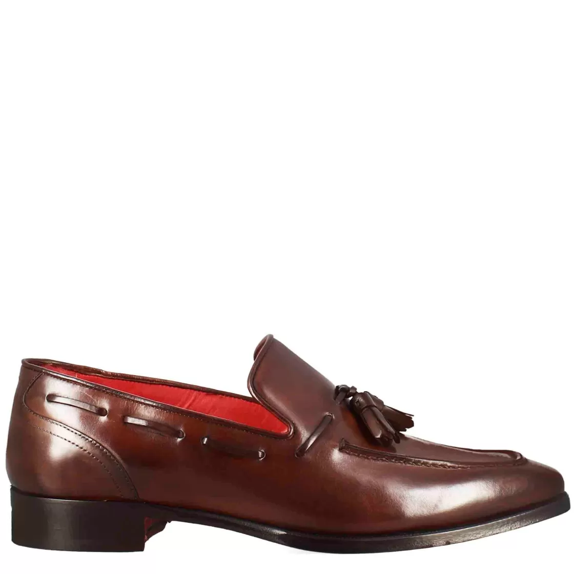 Hot Leonardo Shoes Mocassino Con Nappine Da Uomo In Pelle Colore Con Punta Squadrata Marrone
